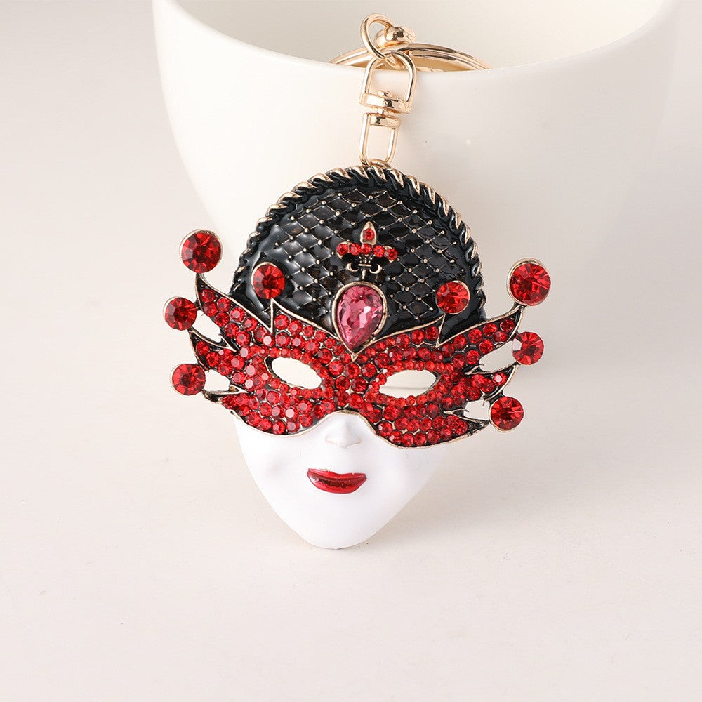 Masquerade Mask Rhinestone Bag Charm Keychain - Red