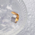 Two Tone Hammered Wide Open Ring - Gold