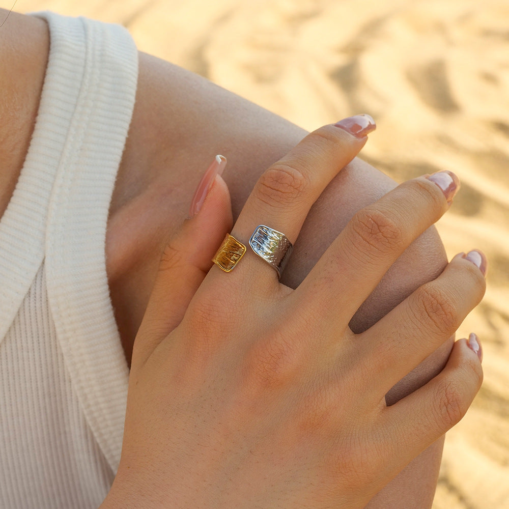 Two Tone Hammered Wide Open Ring - view 1