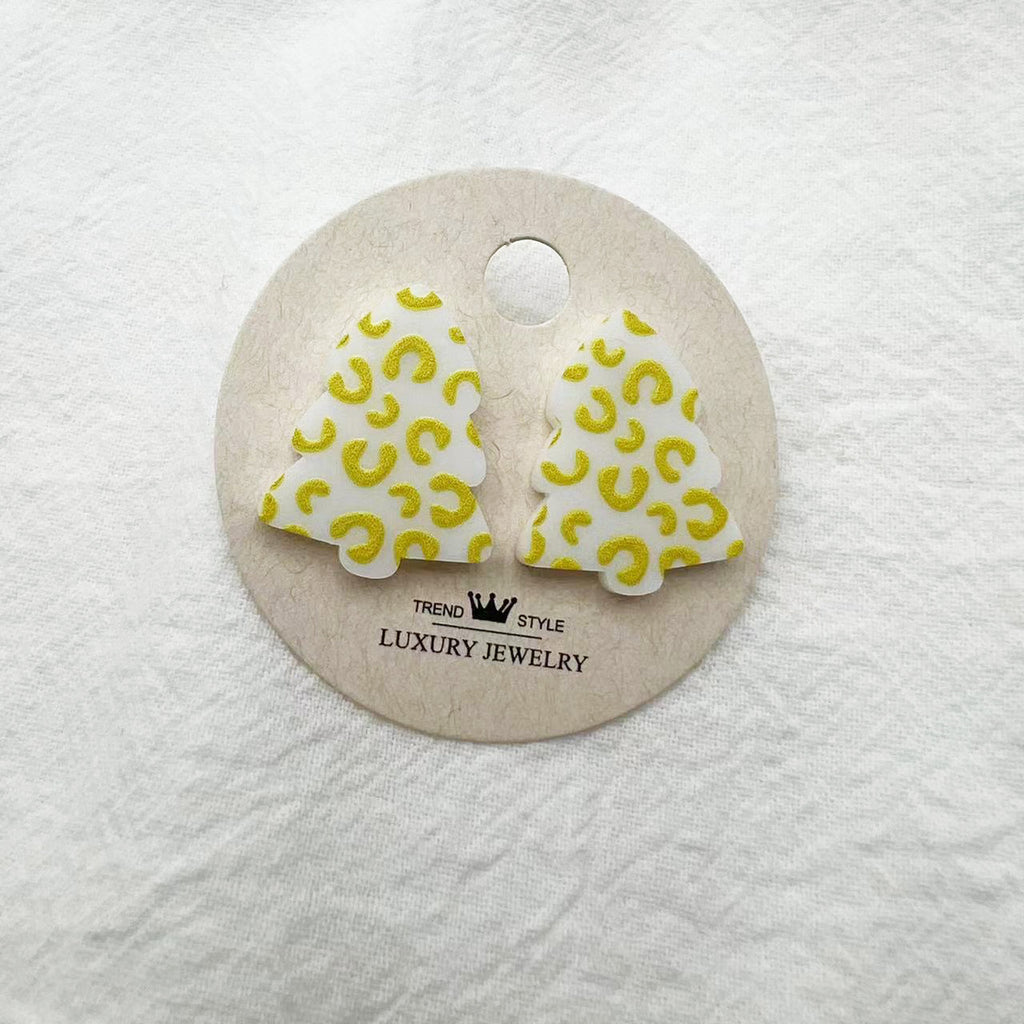 Patterned Christmas Tree Stud Earrings - BrightYellow