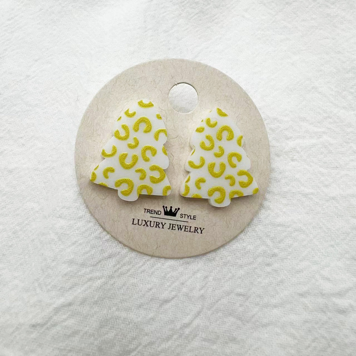Patterned Christmas Tree Stud Earrings - BrightYellow