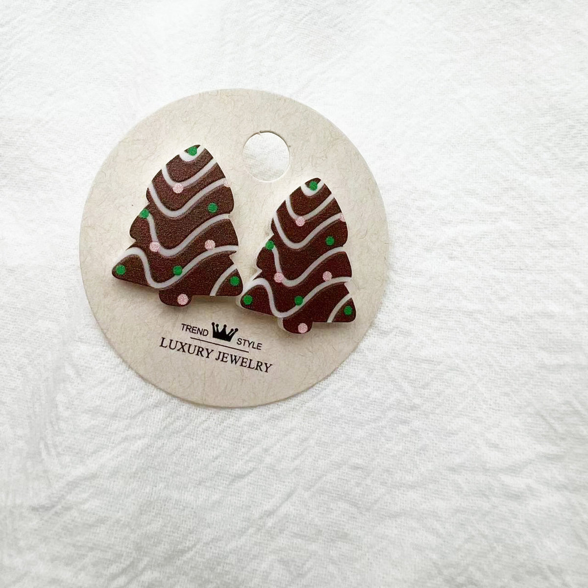 Patterned Christmas Tree Stud Earrings - Coffee
