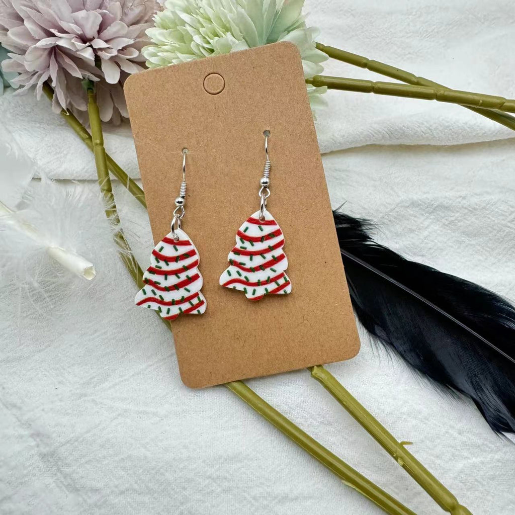 Patterned Christmas Tree Stud Earrings - Dangle