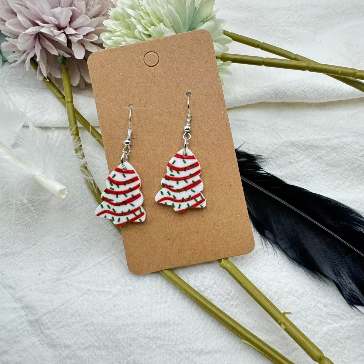 Patterned Christmas Tree Stud Earrings - Dangle