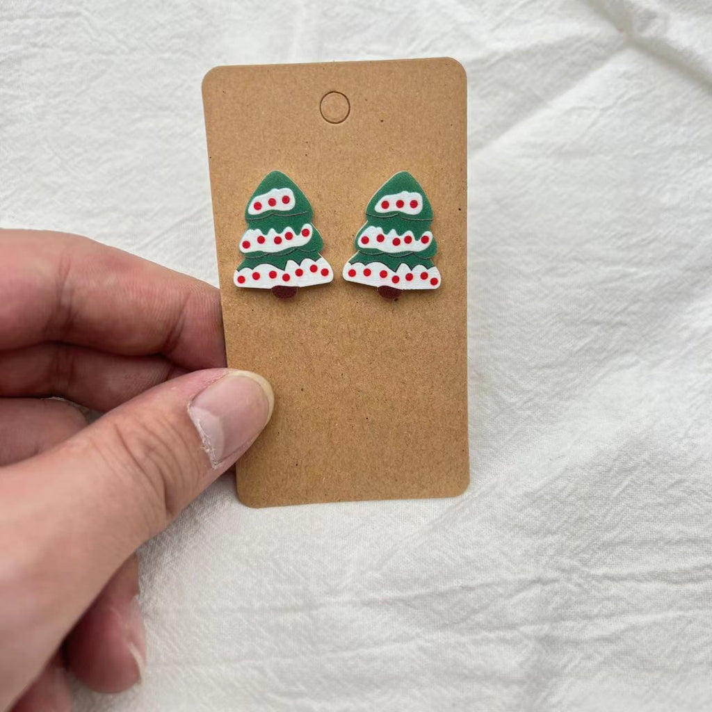 Patterned Christmas Tree Stud Earrings - Green