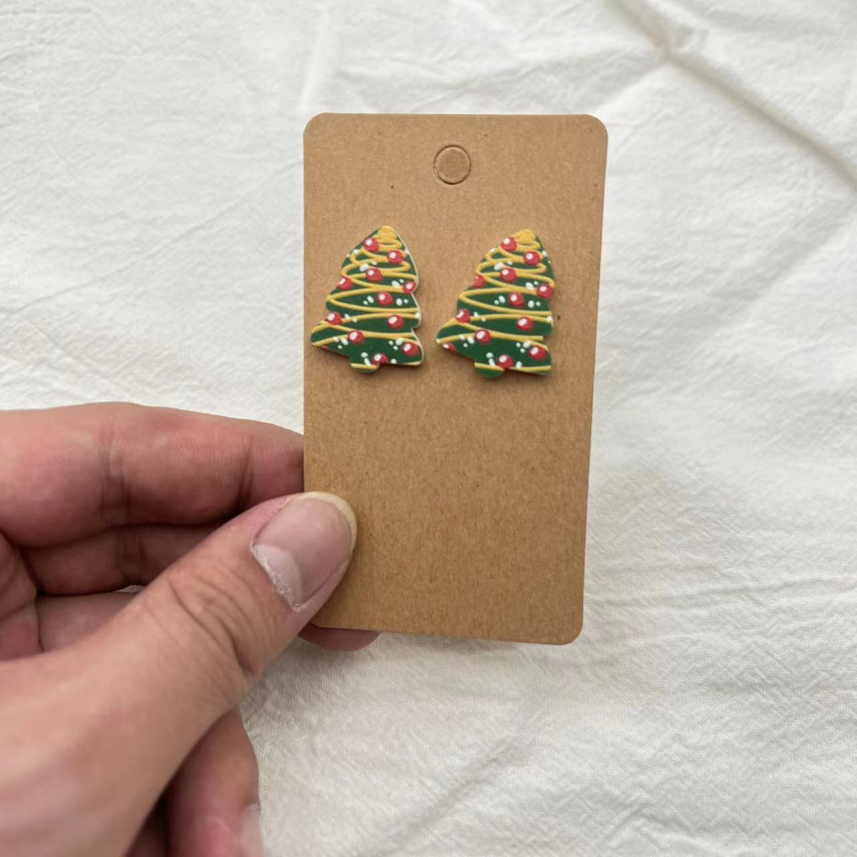 Patterned Christmas Tree Stud Earrings - Light