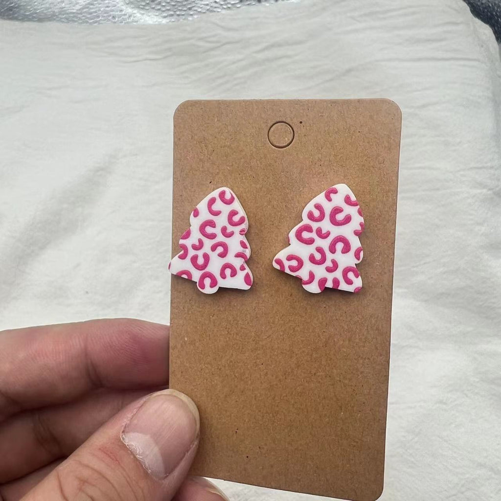 Patterned Christmas Tree Stud Earrings - Pink