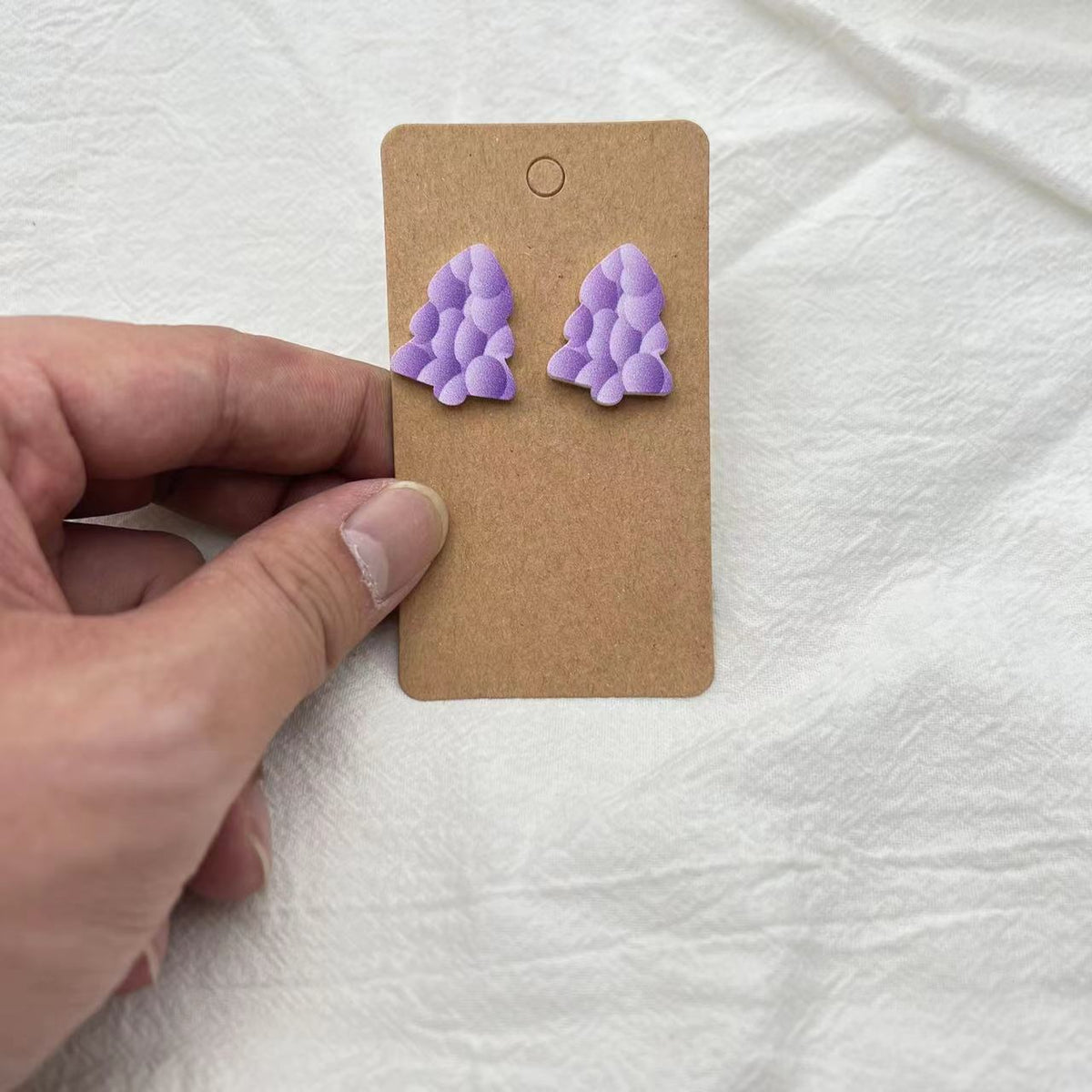 Patterned Christmas Tree Stud Earrings - Violet
