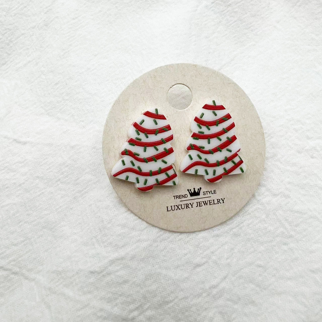 Patterned Christmas Tree Stud Earrings - White