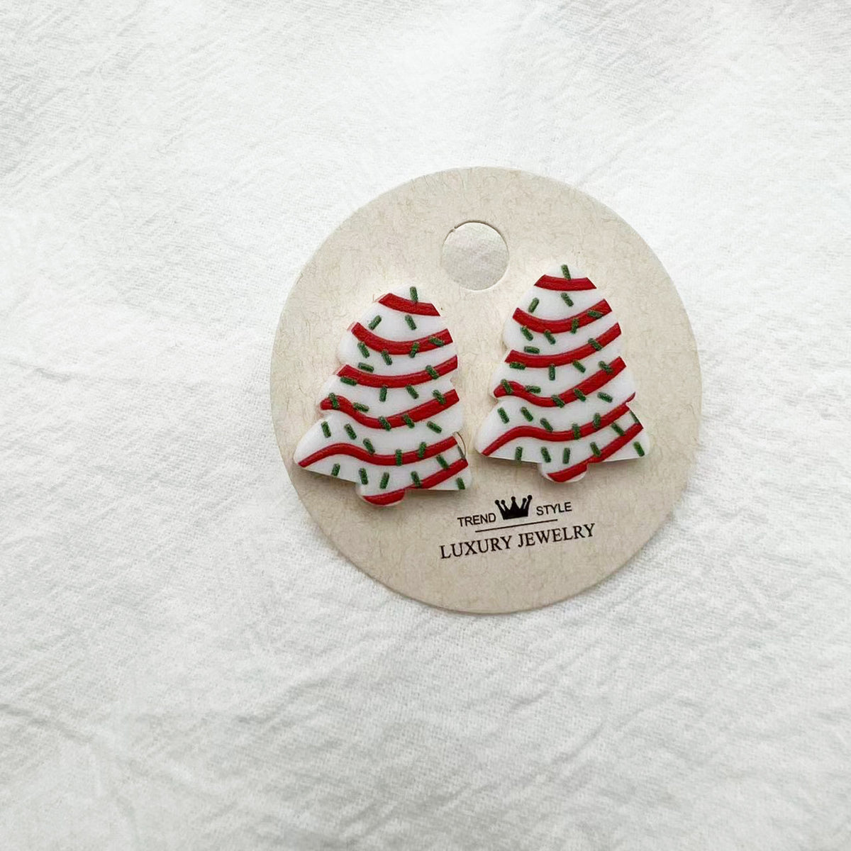 Patterned Christmas Tree Stud Earrings - White
