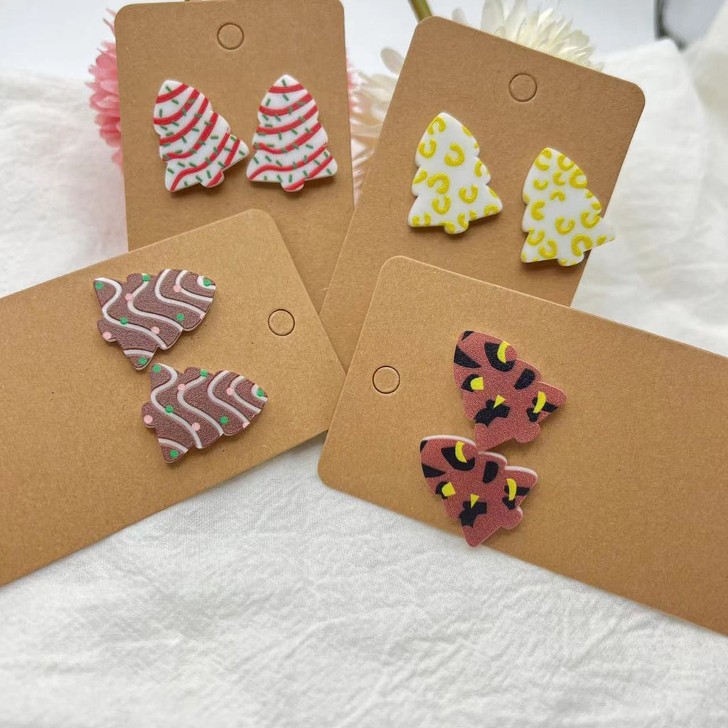Patterned Christmas Tree Stud Earrings - view 1