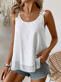 Floral Lace Strap Swiss Dot Tank Top - White