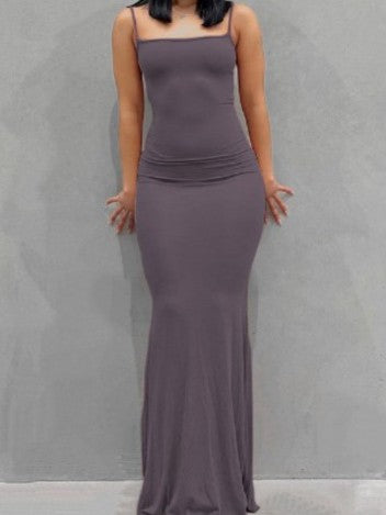 Square Neck Bodycon Maxi Slip Dress - Purple