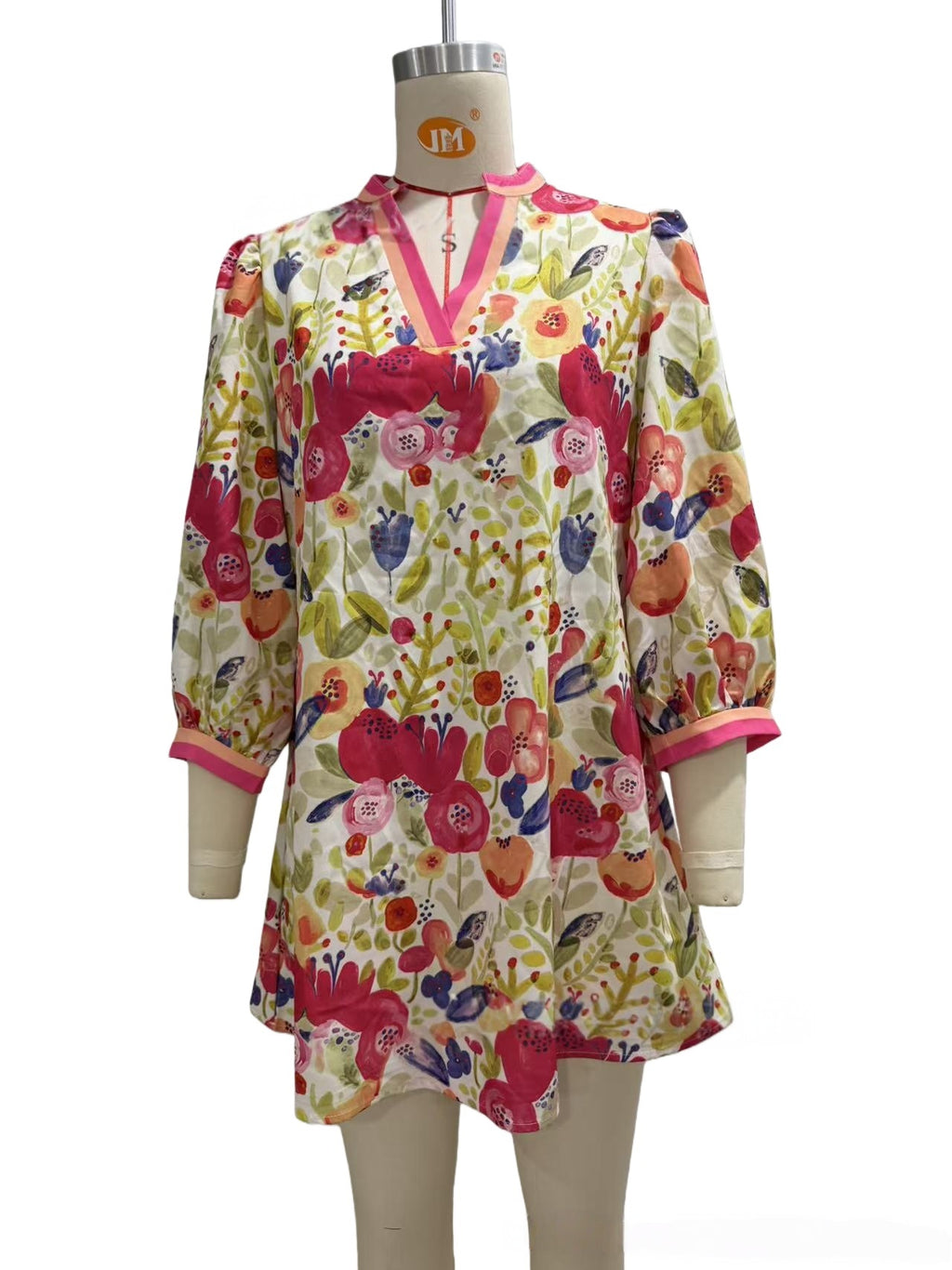 Floral Print Mini Dress with Contrast Trim - Floral - 1
