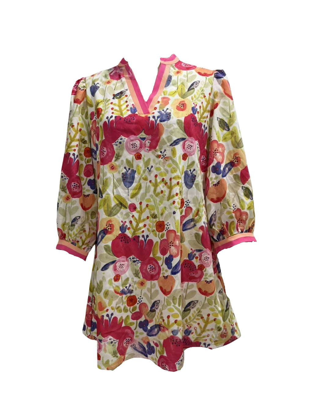 Floral Print Mini Dress with Contrast Trim - Floral - 4