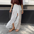 Tiered Lace Maxi Skirt With Side Slit - White