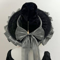 Ruffled Brim Witch Hat With Long Bow Tails - Grey