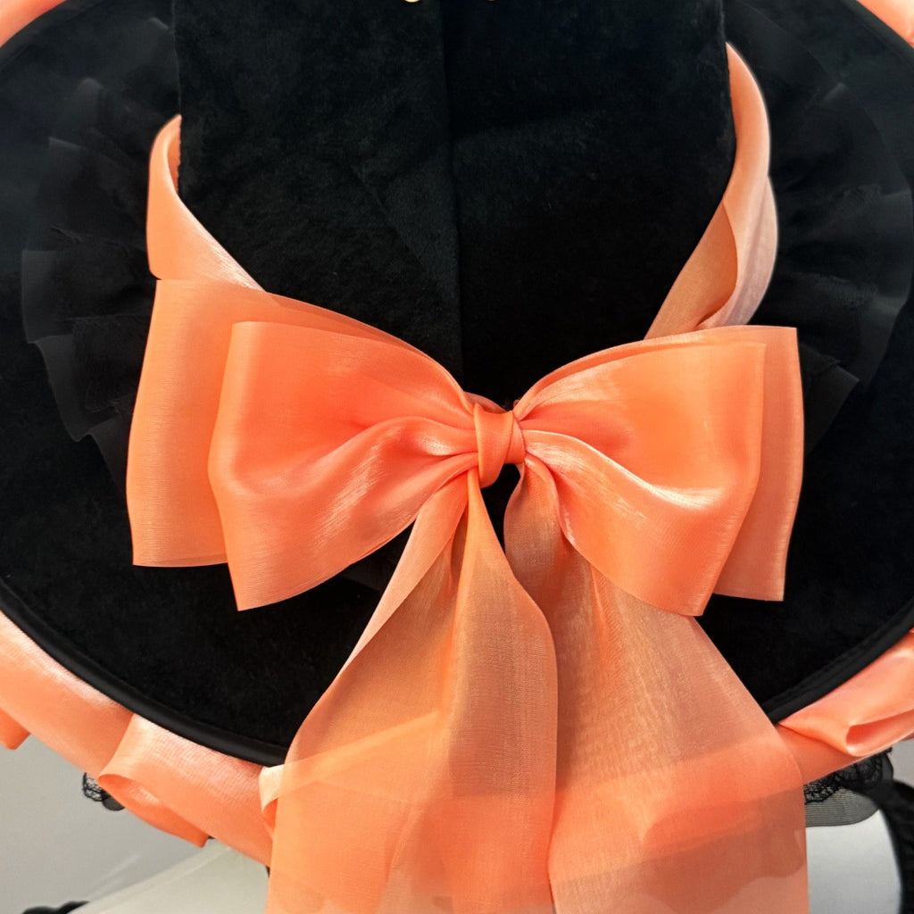 Ruffled Brim Witch Hat With Long Bow Tails - Orange - 1