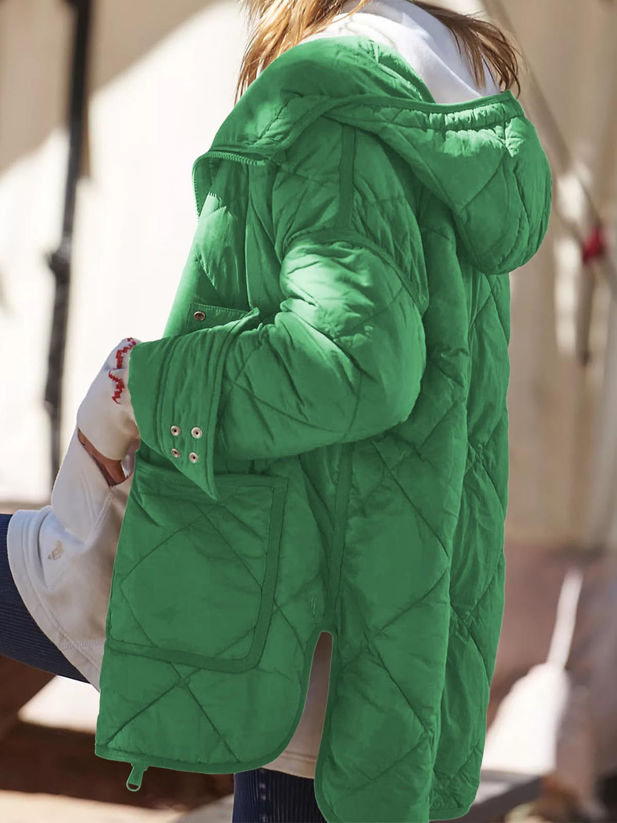 Diamond Quilted Hooded Puffer Jacket - Green