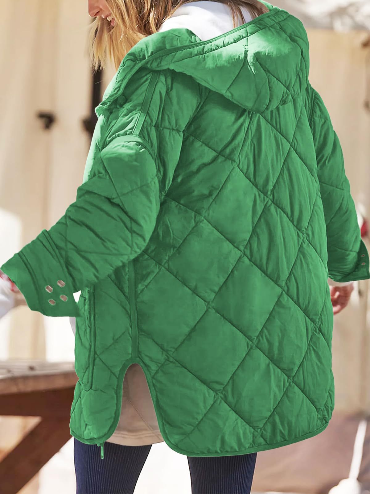 Diamond Quilted Hooded Puffer Jacket - Green - 1