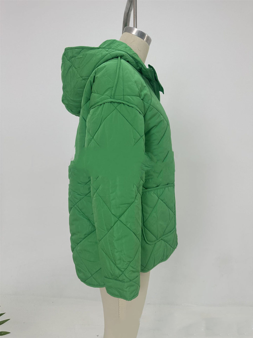 Diamond Quilted Hooded Puffer Jacket - Green - 6