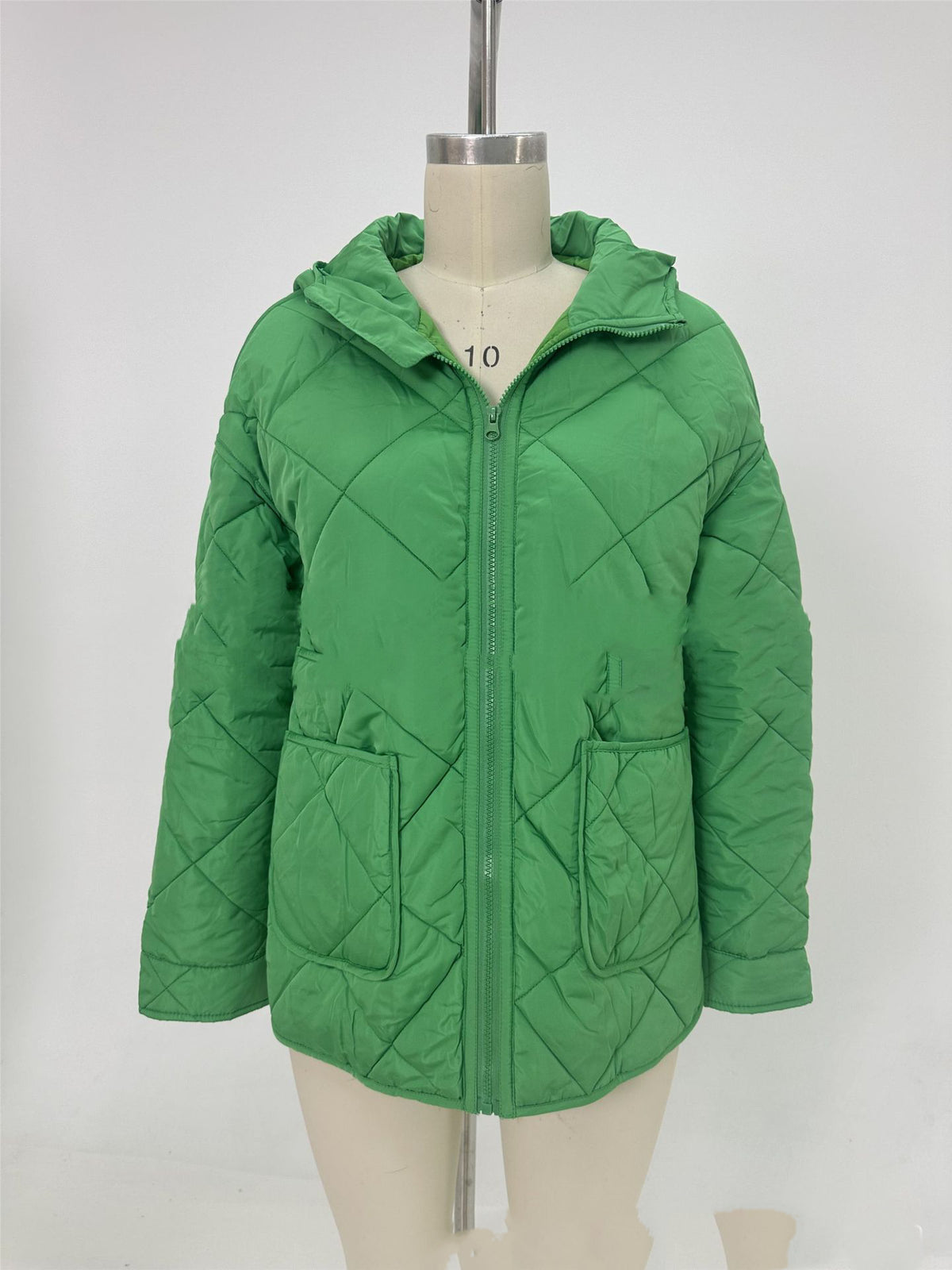 Diamond Quilted Hooded Puffer Jacket - Green - 7