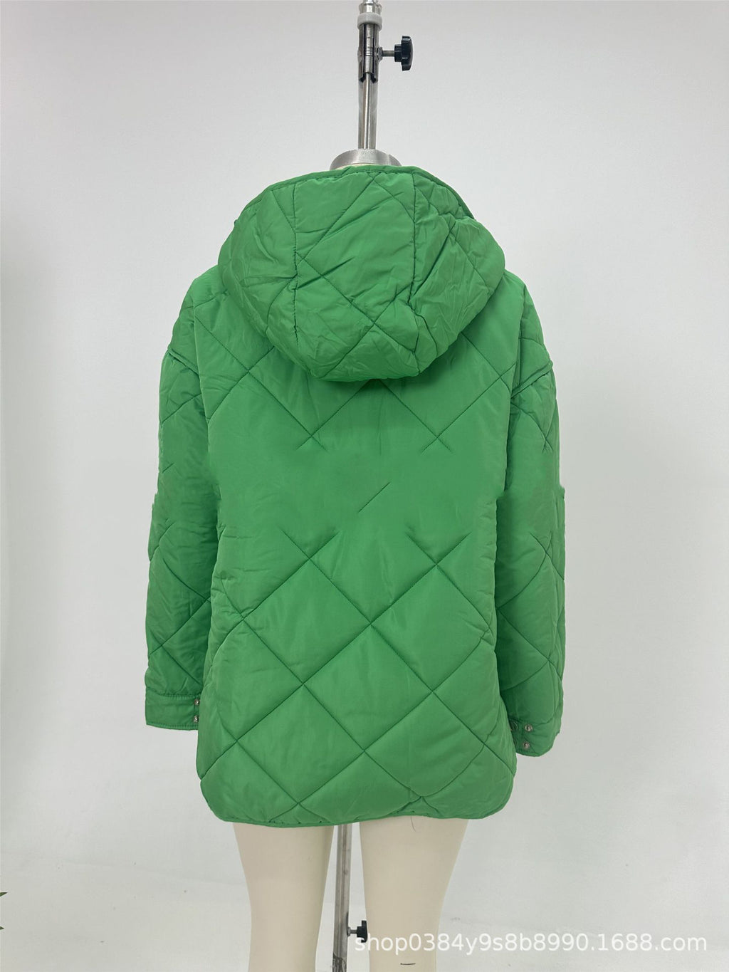 Diamond Quilted Hooded Puffer Jacket - Green - 8