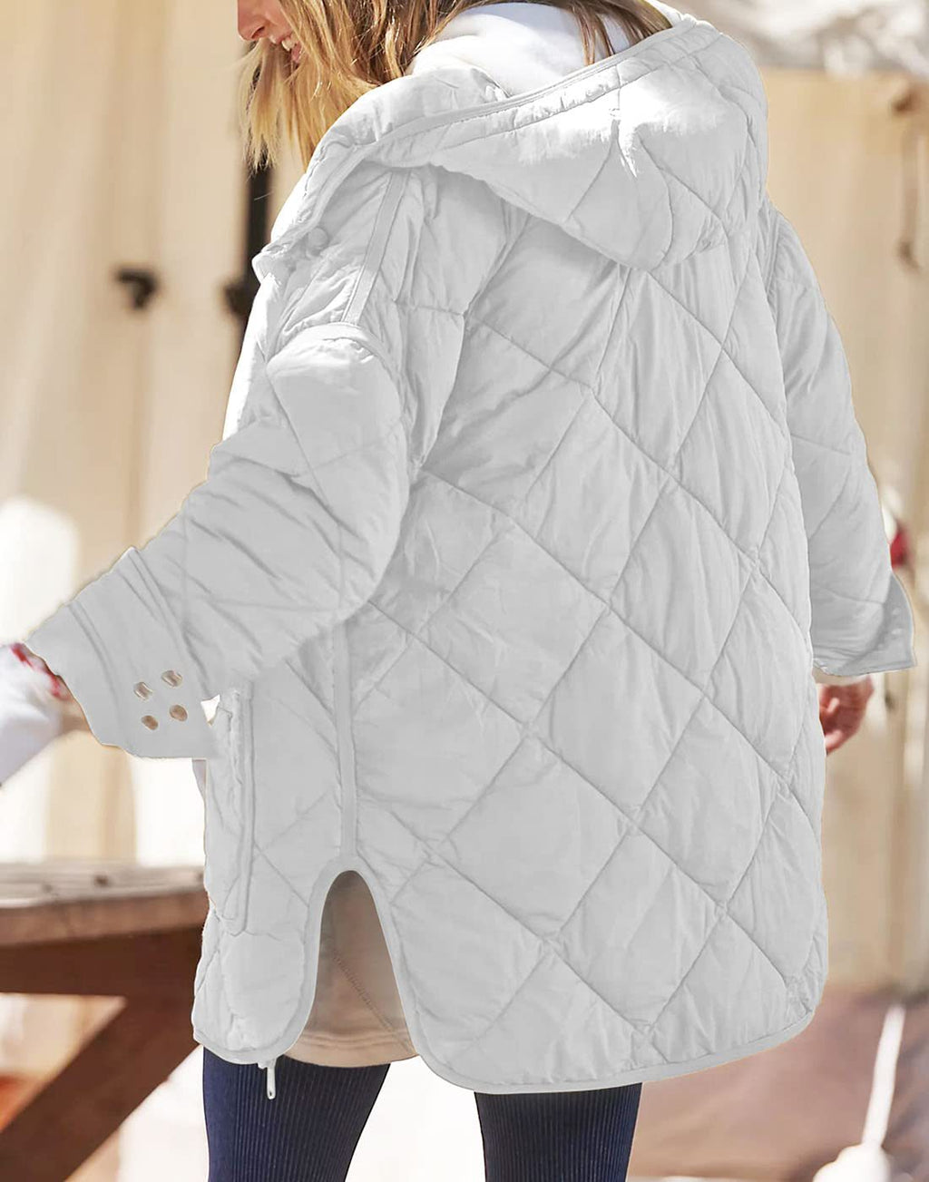 Diamond Quilted Hooded Puffer Jacket - White - 2