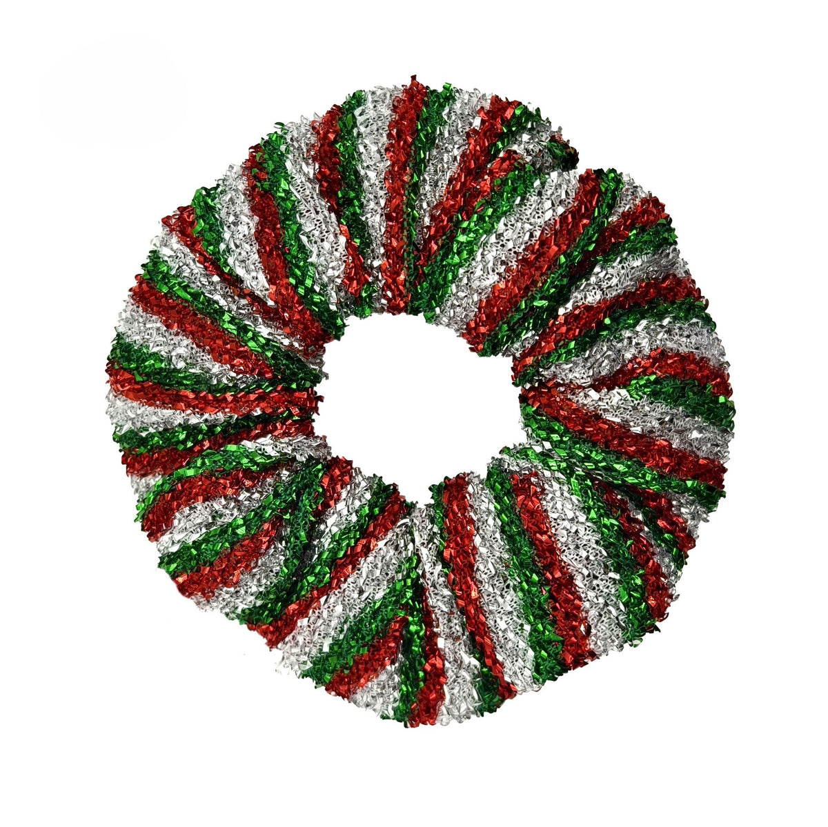 Metallic Stripe Glitter Holiday Scrunchie - Green_L