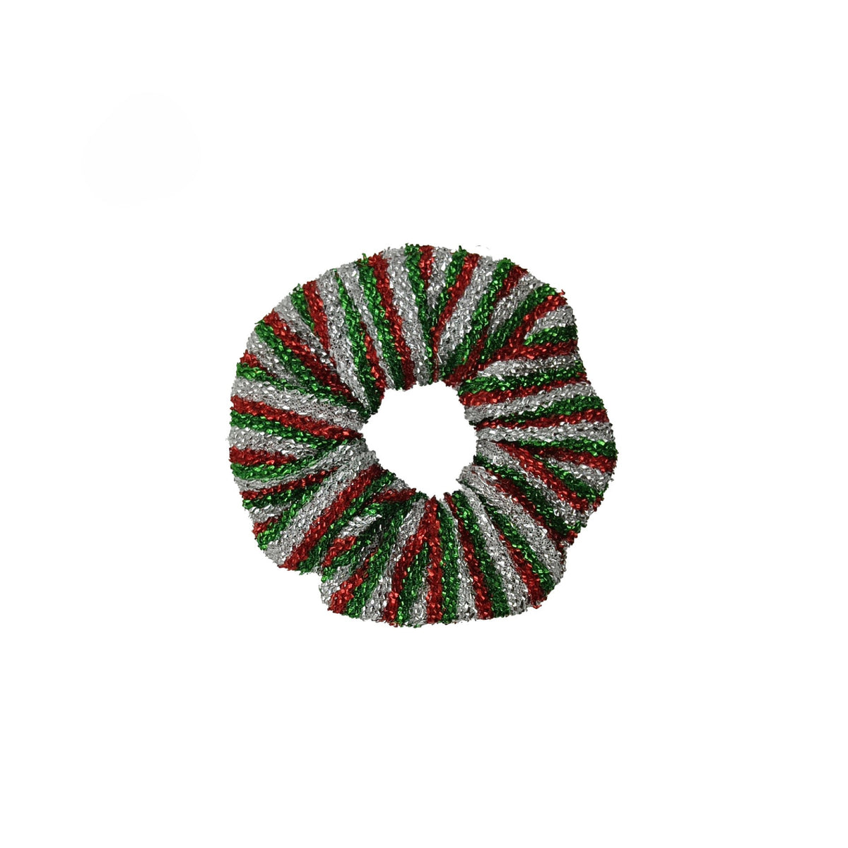 Metallic Stripe Glitter Holiday Scrunchie - Green_S
