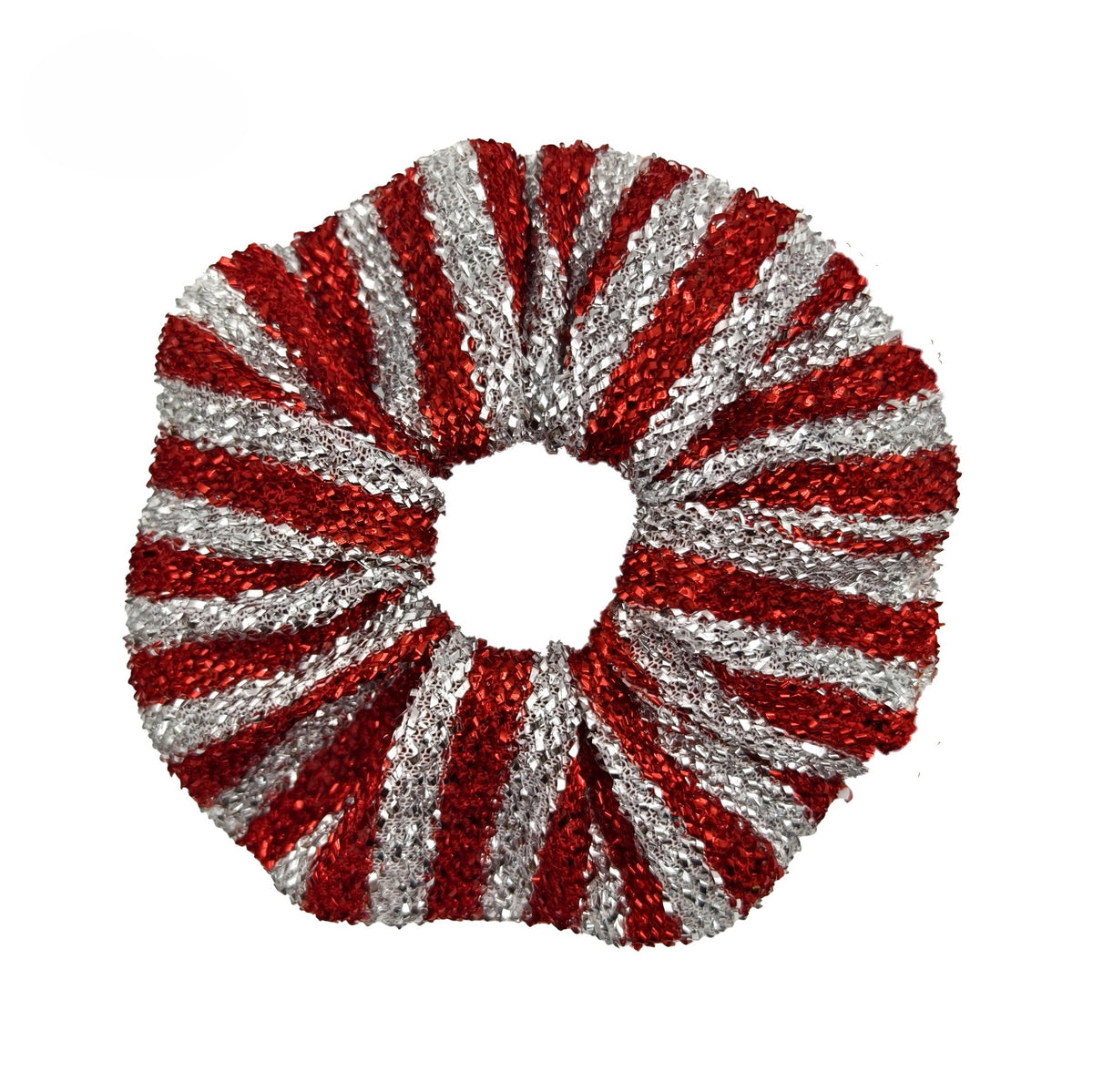 Metallic Stripe Glitter Holiday Scrunchie - Red_L
