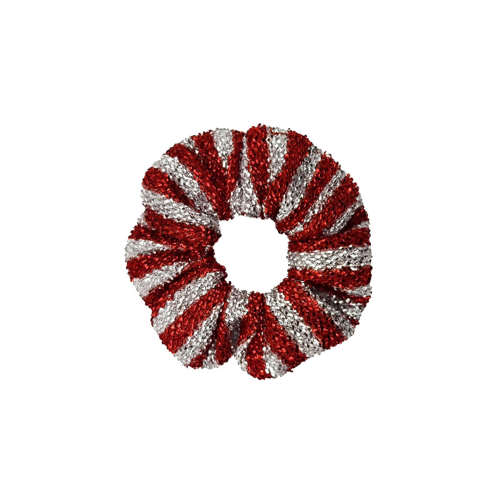 Metallic Stripe Glitter Holiday Scrunchie - Red_S
