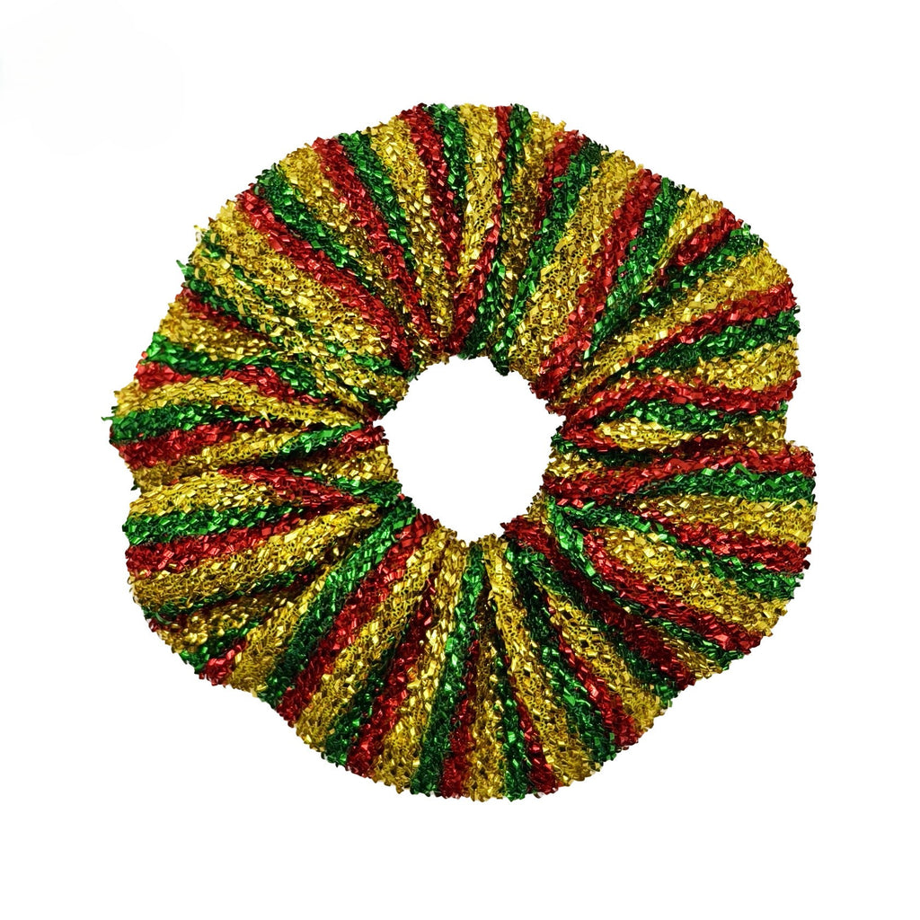 Metallic Stripe Glitter Holiday Scrunchie - Yellow_L