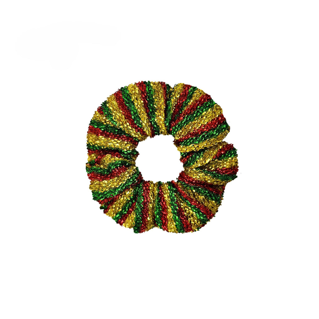 Metallic Stripe Glitter Holiday Scrunchie - Yellow_S
