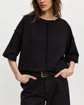 Oversized Half Sleeve Seam Detail Tee - Black