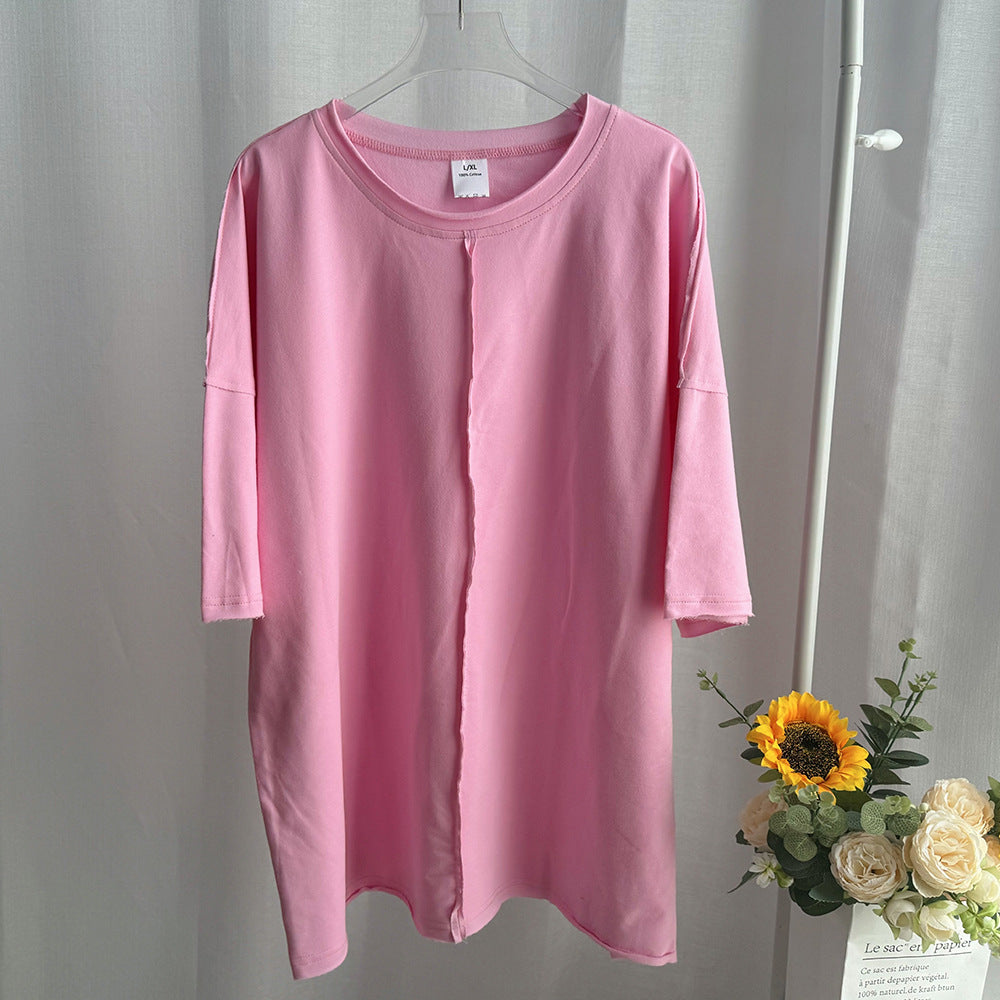 Oversized Half Sleeve Seam Detail Tee - Pink