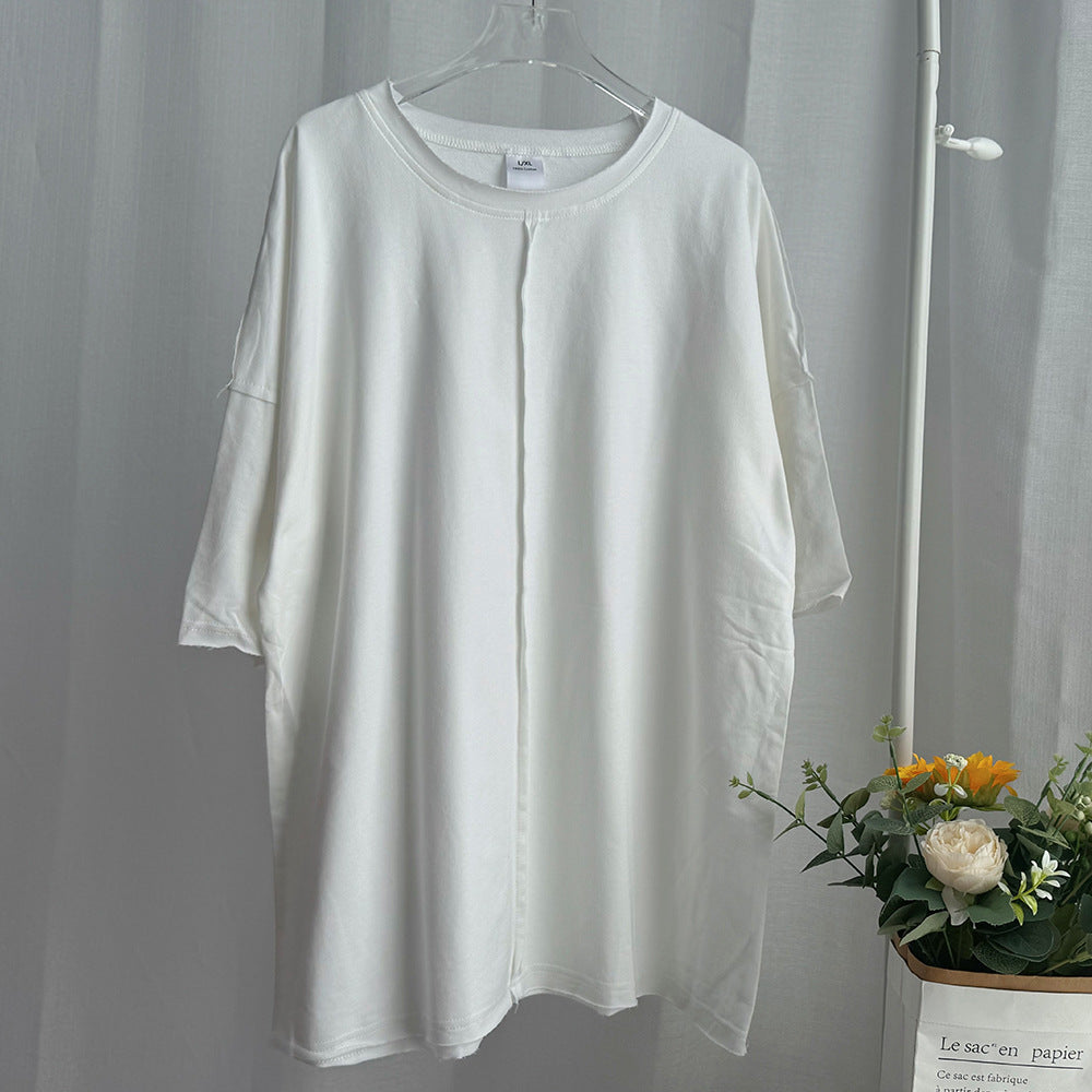 Oversized Half Sleeve Seam Detail Tee - White - 3