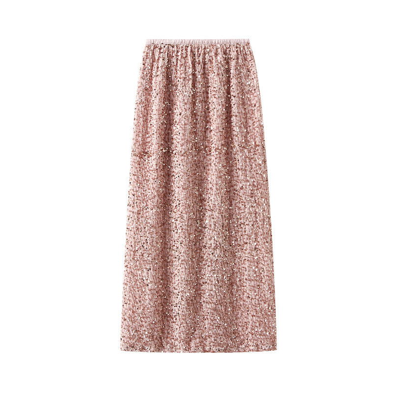 Textured Sequin Column Midi Skirt - Pink
