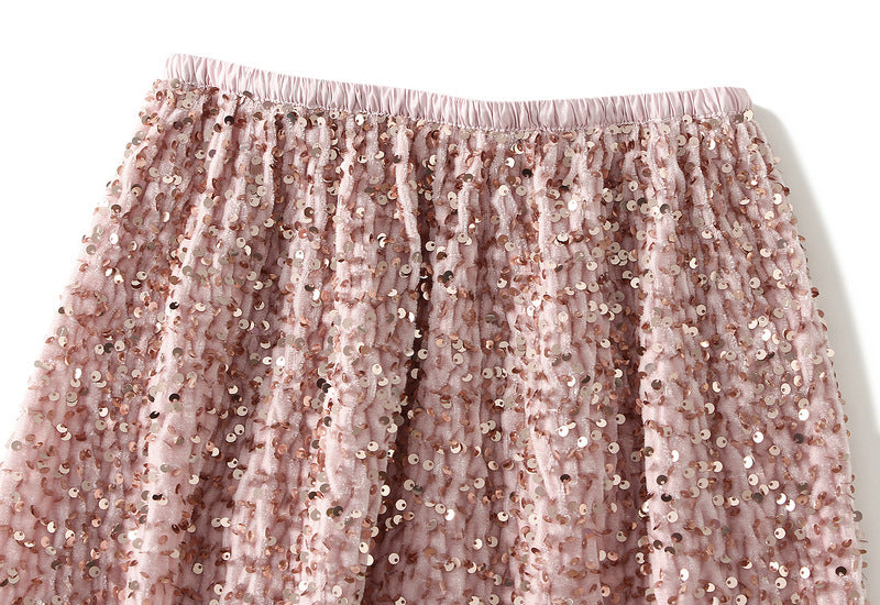 Textured Sequin Column Midi Skirt - Pink - 1