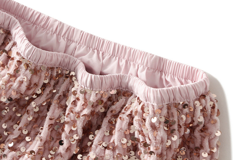 Textured Sequin Column Midi Skirt - Pink - 2