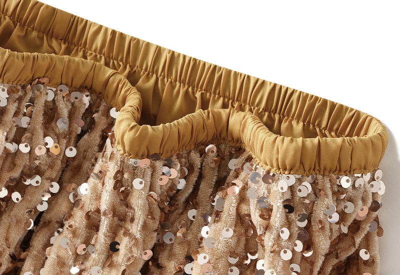 Textured Sequin Column Midi Skirt - beige - 1