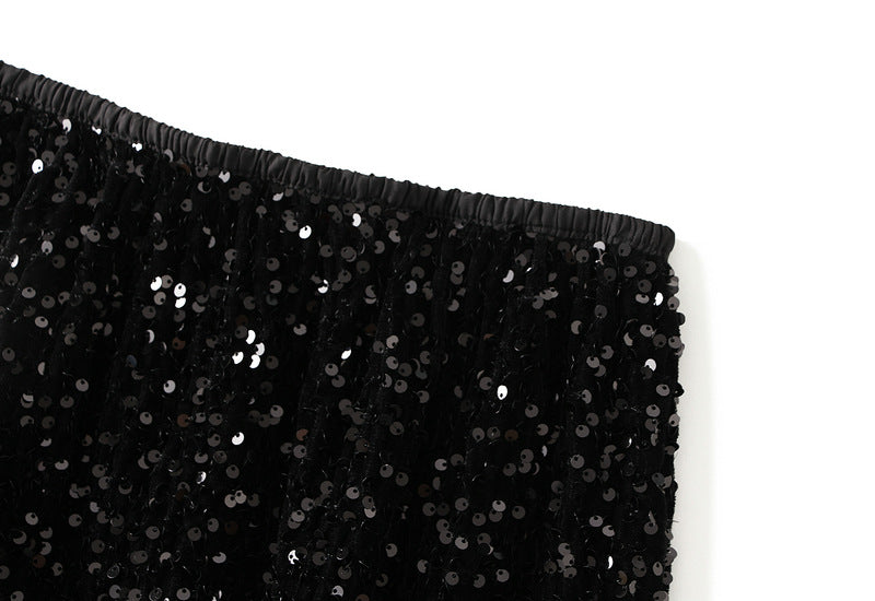 Textured Sequin Column Midi Skirt - black - 1