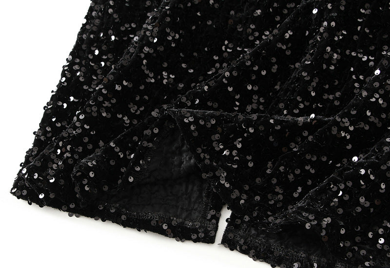 Textured Sequin Column Midi Skirt - black - 2