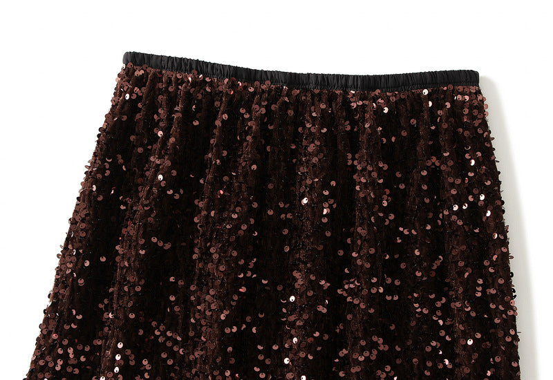Textured Sequin Column Midi Skirt - black - 5