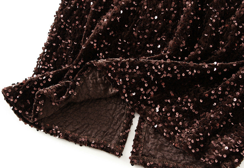 Textured Sequin Column Midi Skirt - black - 7