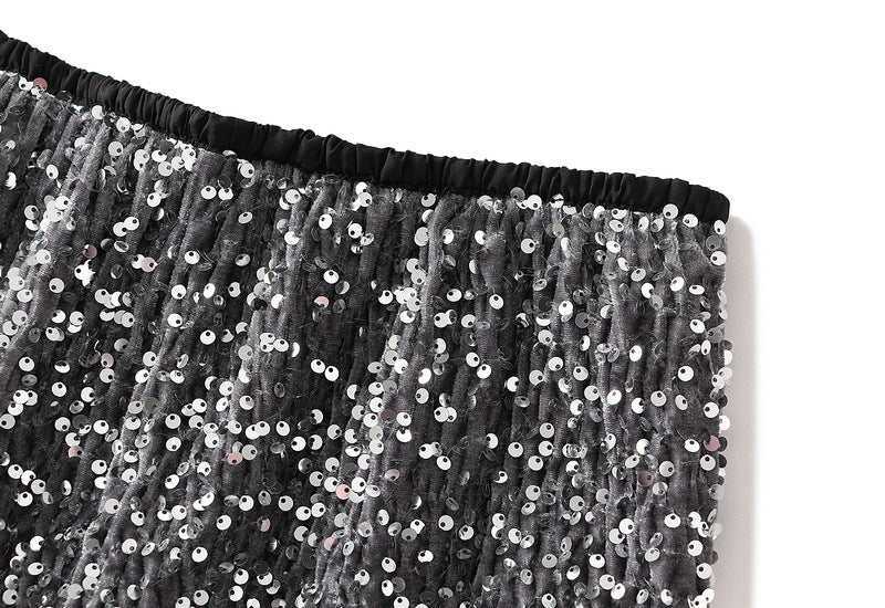 Textured Sequin Column Midi Skirt - grey - 4