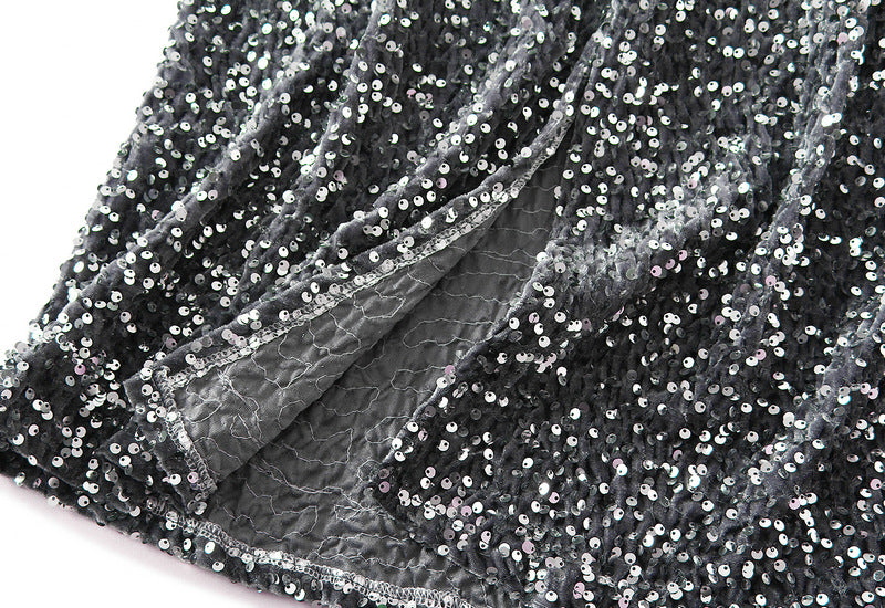 Textured Sequin Column Midi Skirt - grey - 5