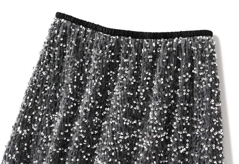 Textured Sequin Column Midi Skirt - grey - 6