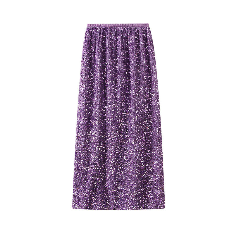 Textured Sequin Column Midi Skirt - purple