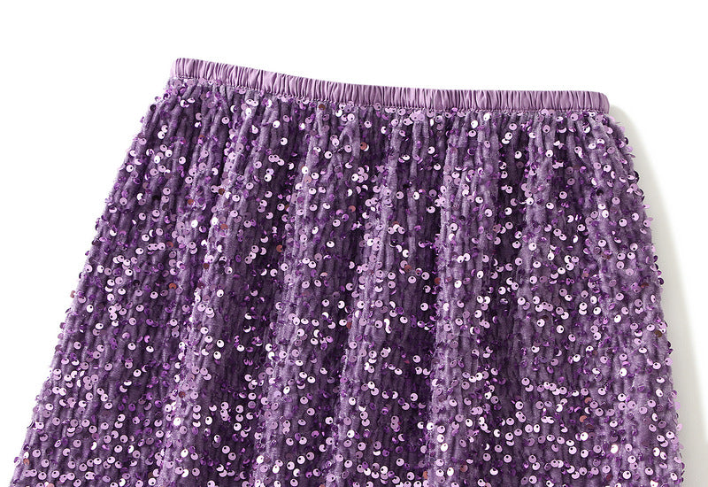 Textured Sequin Column Midi Skirt - purple - 1